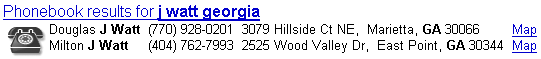 Result from a phonebook search